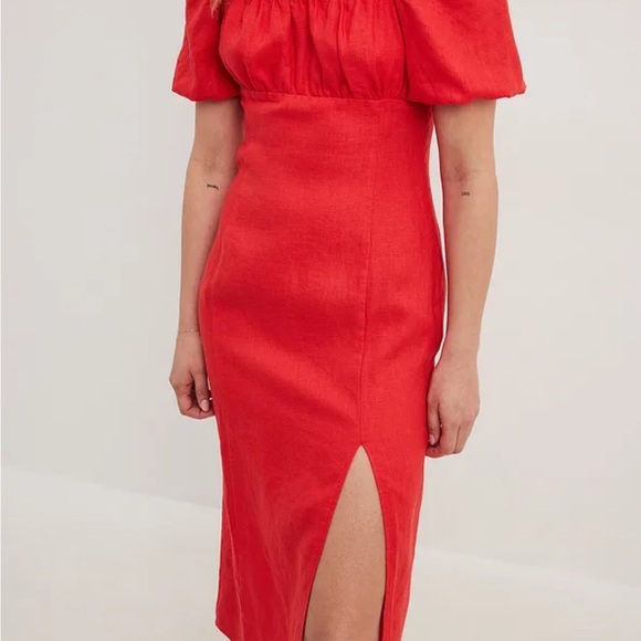 Na-kd ruched slit linen red dress EU size 40 (10) - Picture 3 of 8